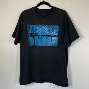 Champion Retro Casual Baseball Silhouette Graphics Mens Size L Black & Blue Tee